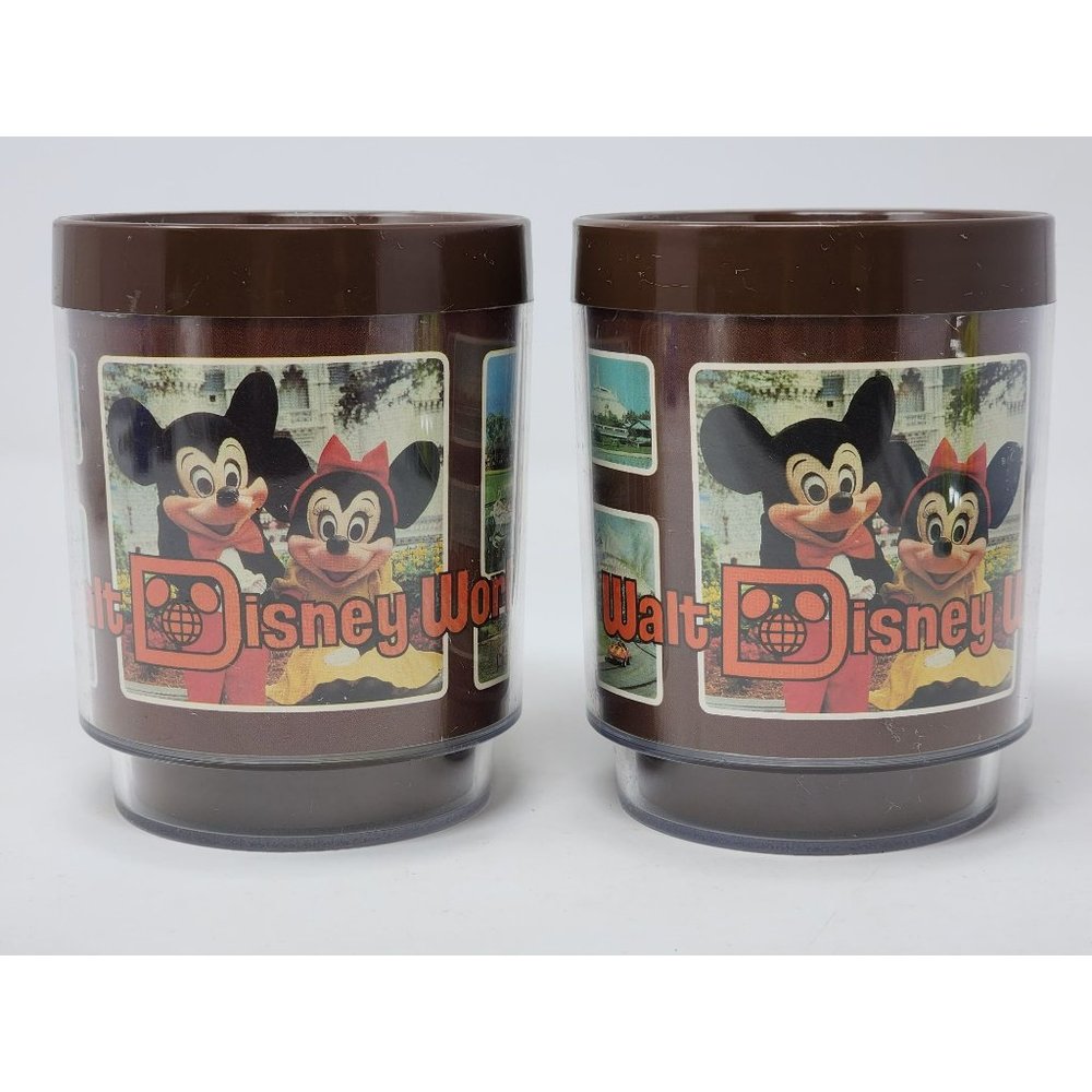 Vintage Walt‎ Disney World Collage Thermo Serv Coffee Cups Set Of 2